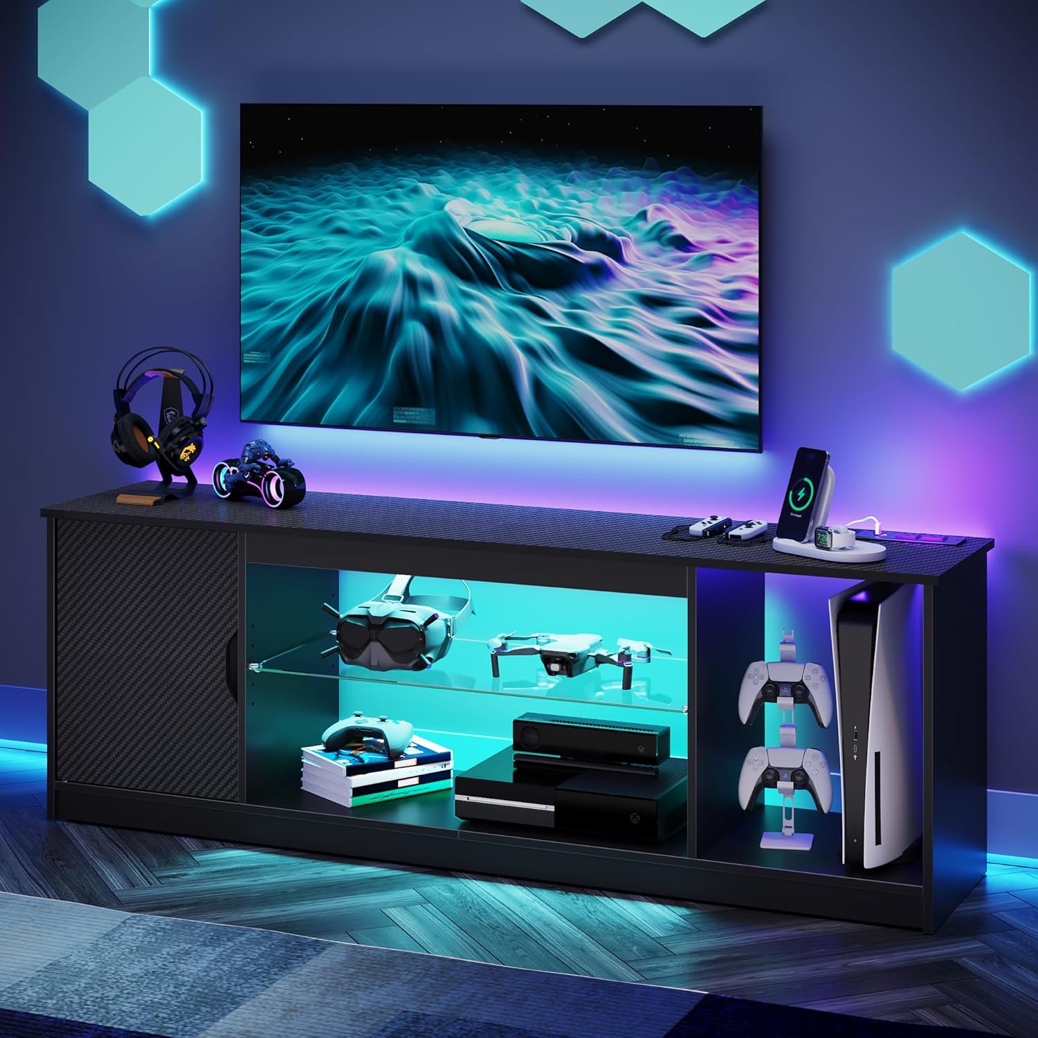 Gaming Console Room - Rak TV dengan Stopkontak, Konsol Hiburan