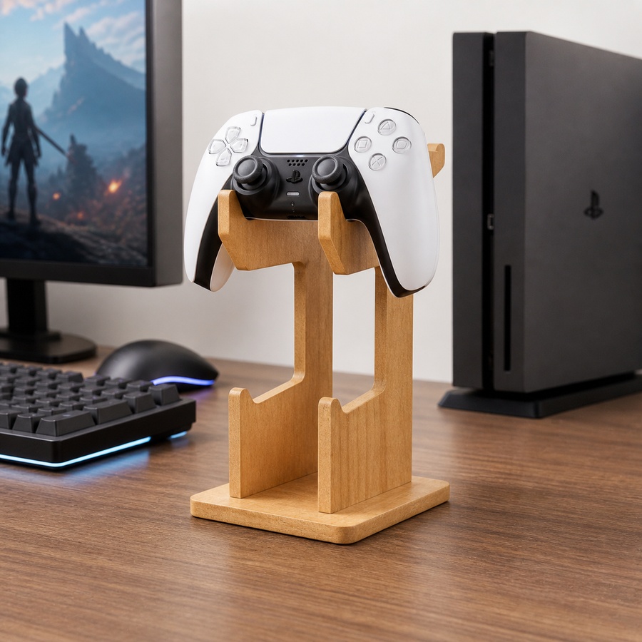 Gaming Console Organizer - Rak Pajangan Kontroler Game Kayu, Penyangga