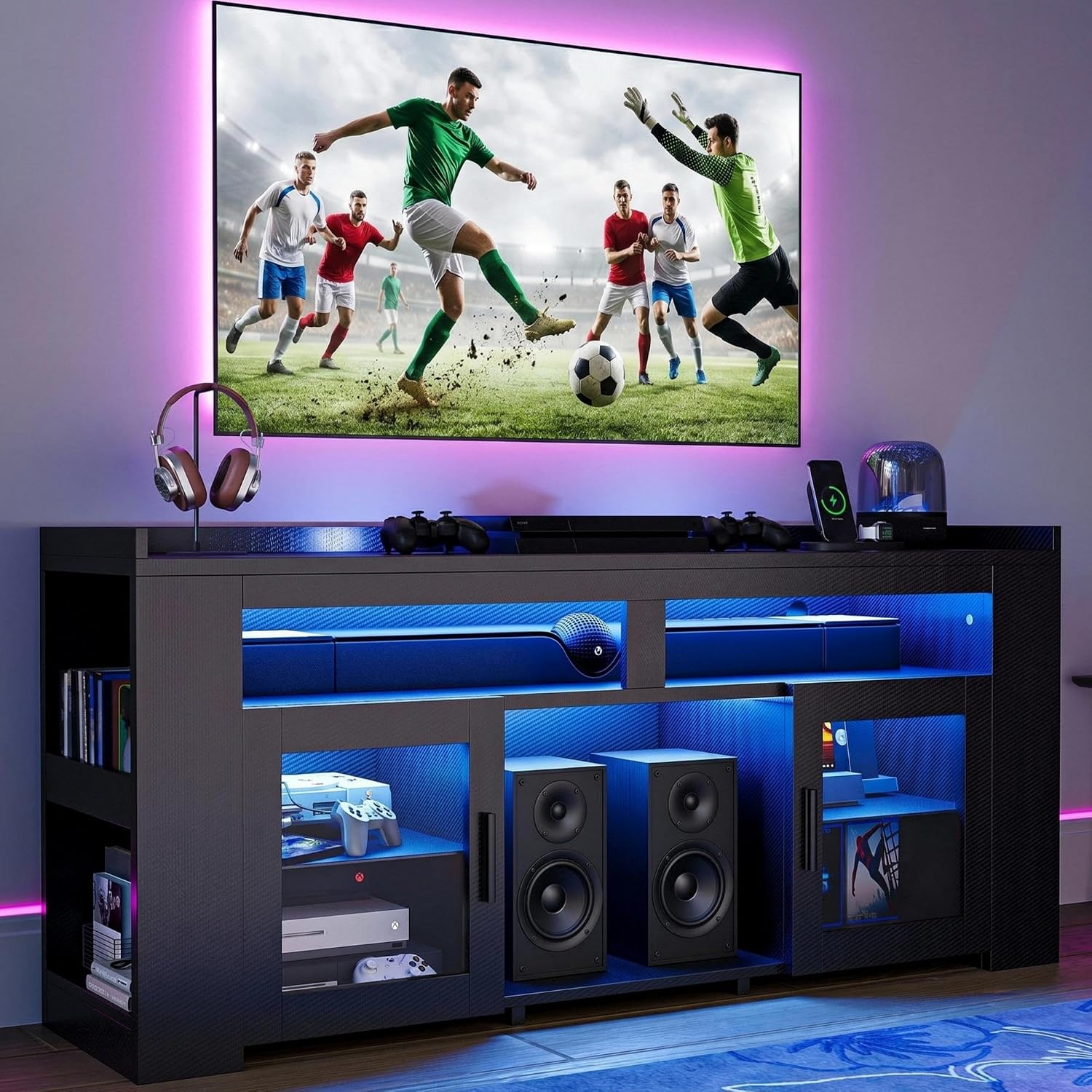 Meja TV dengan Stasiun Pengisi - Gaming Console Room ulasan dan harga